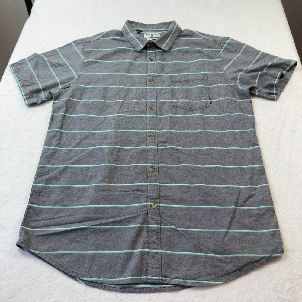 Billabong Button Down Shirt Mens XL Grey Mint Green Good Tailored Fit M500PBBM